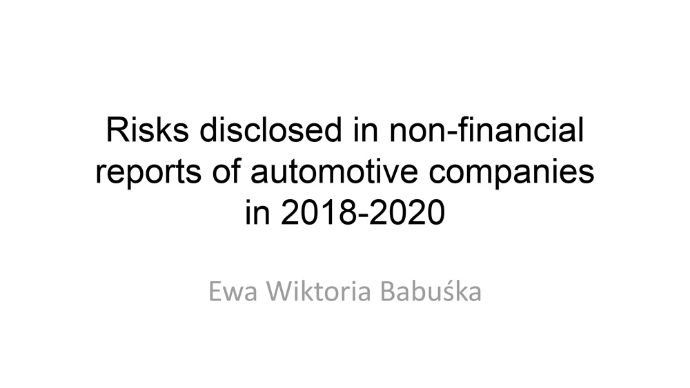 Risks Disclosed In Non Financial Reports Babuska E